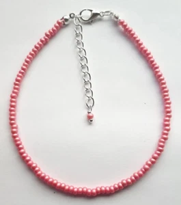 ROSE PEARL CZECH PERMALUX SEED BEAD ANKLE BRACELET ANKLET 9.5" + EXT CZ53 - Picture 1 of 1