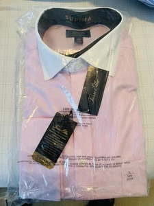 TASSO ELBA Men Size 16 1/2 - L - 32/33 Light Pink White Long Sleeve Dress Shirt - Picture 1 of 6