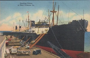 Transportschiff Verladung Baumwolle New Orleans LA. Leinen Postkarte - Bild 1 von 2