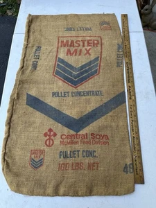 Vintage Master Mix 100 lbs Burlap Bag Sack Central Soya McMillan 40 22 - Picture 1 of 5