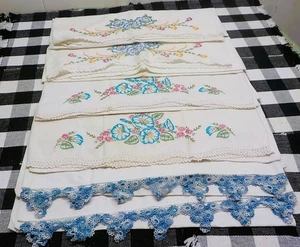 WUNDERSCHÖNES KONVOLUT 3 Paar Vintage HANDBESTICKTE Leinen Kissenbezüge - Bild 1 von 4