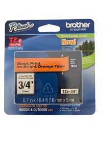 Brother TZE-B41 TZEB41 Black on Fluorescent Orange Tape 0.75" x 16.4FT OpenBox - Picture 1 of 3