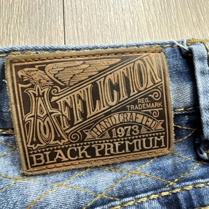 Pantalones de mezclilla Affliction etiqueta negra premium para hombre 32x35 largos altos desgastados grunge - Imagen 1 de 10