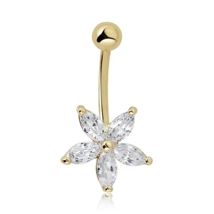 AVORA 10K Gold Marquise-shape Cubic Zirconia CZ Flower Belly Button Ring Body - Picture 1 of 9
