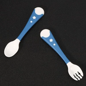 2Pcs Tragbare Säuglingsnahrung Gabel Löffel NonSlip Baby Geschirr Set (Blau) - Bild 1 von 24