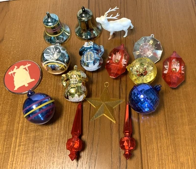 Vintage Lot of 17 Plastic Ornaments Bradford Jewel Brite Bells Reindeer Houses - Image 1 of 4
