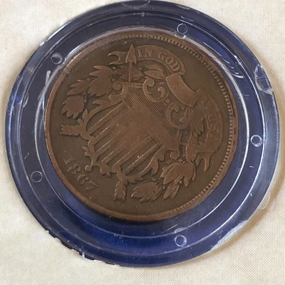 1867 Shield Two Cents VF+++in Closed Display Case ((Beauty)) - Image 1 of 4