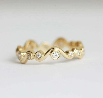 Round Lab Created Diamond Stunning Eternity Band Ring 14K Yellow Gold Plated - Image 1 of 4