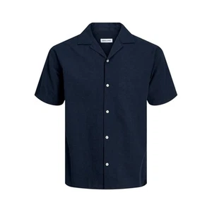 Camisa Resort Jack & Jones Para Hombres de Lino | Calce Ajustado, Cuello Resort, Mangas Cortas - Imagen 1 de 10