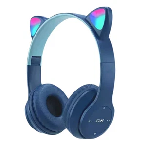 Wireless Headphones Cat Ear Over-Ear Headsets Glow Light Cute for Kids and Adult - Picture 1 of 30