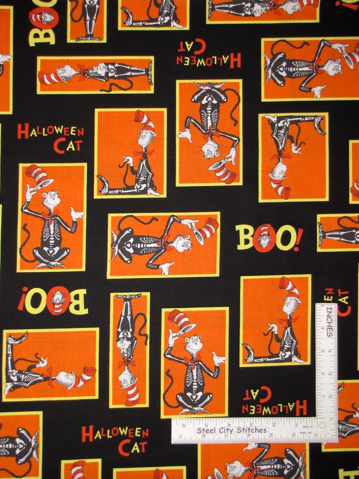 Haloween Dr Seuss Gato en el Sombrero Spooktacular Tela de Algodón Robert Kaufman Yard Foto 1 de 1