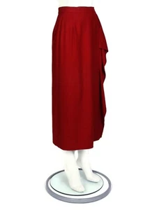 Vtg PERRY ELLIS 1990's 100% Cashmere Rich Red Wrap Draped Ruffle Skirt sz 8 /734 - Picture 1 of 5
