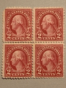 1924 SC #583 US 2 Cent George Washington 4 Stamp Block, Mint, Full Gum - Picture 1 of 8
