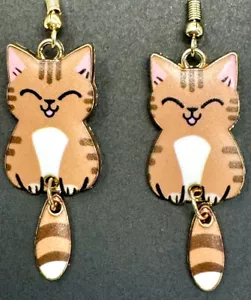 Orecchini Pendenti GATTO CARINO Argento Sterling 925 Colorati Calico Giallo Senape Gatto - Foto 1 di 6
