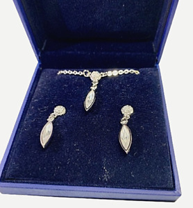 Swarovski Ivory Drop Boxed Set Necklace Earrings Rhodium Plate #860108 Harrods