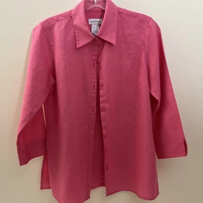 Liz Claiborne 亚麻衬衫 S 码粉色 3/4 袖纽扣 — 第 1/4 张图片