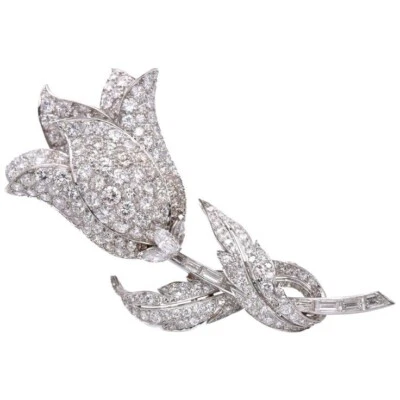 935 Silver With 17.15CT Round Cut White Sapphire Tulip Flower Women's Brooch - Image 1 of 4