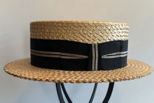 Vtg Resistol Straw Boater Skimmer Stiff Hat Mens 7 1/8 Made In Italy Near Mint - Picture 1 of 10