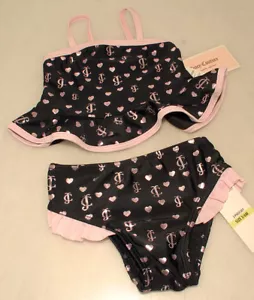 JUICY COUTURE - Blk Pink 2 pc - Fringe BABY Swimsuit BIKINI sz 3 / 6 Months *NEW - Picture 1 of 6