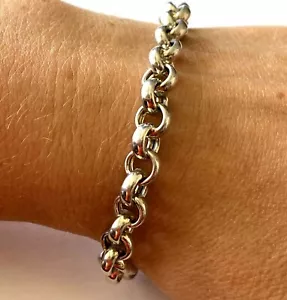 Italy Sterling Silver 925 Lovely Ladies Rolo Link Bracelet 8'' Heart Charm - Picture 1 of 12