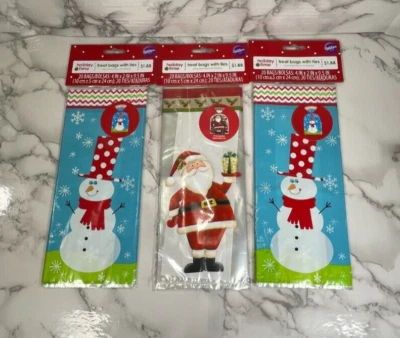 Lot of 3 Christmas Winter 20 Pk 4"x9.5" Cello Treat Bags Gift Bag Sacks Ties NEW - Image 1 of 4