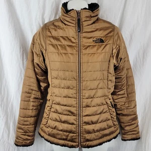 The North Face MOSSBUD REVERSIBLE FULL ZIP JACKET Girls L 14/16 Brown Black - Picture 1 of 9
