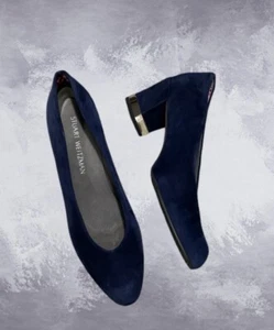 Decolte Stuart Weitzman blu navy scamosciate argento tacco a blocco - Foto 1 di 8