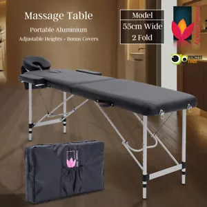 Aluminium Portable Massage Table 2 Fold Beauty Therapy Bed Waxing 55cm BLACK - Picture 1 of 12