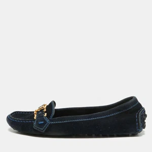 Louis Vuitton Navy Blue Suede Oxford Loafers Size 35.5 - Picture 1 of 9