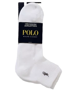 Polo Ralph Lauren Quarter Socks White 3 Pack Technical Preppy Athletic Sport - Picture 1 of 8