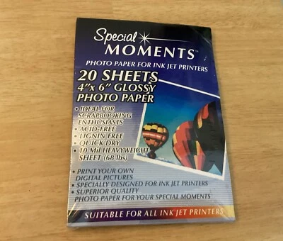 1 box 20 sheets special moments 4x6 glossy photo paper For Ink Jet Printers New! - Image 1 of 4