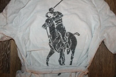 NUEVO CON ETIQUETAS RALPH LAUREN Grande Polo Poni Felpa Terciopelo Bata de Baño Blanco Gris L/XL $150 Foto 1 de 4