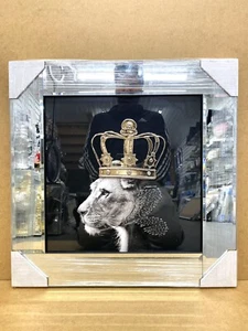 Lion King Picture Queen Crown Liquid Art Mirror Frame 3D Glitter Art 55x55 cm - Picture 1 of 3