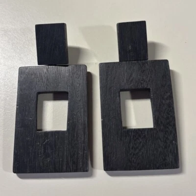 Josie Natori Acacia Wood  Clip On Earrings Statement Runway - Image 1 of 4