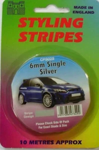 Spilla autoadesiva argento 6 mm x 10 mtr a righe nastro coach striscia silinga - Foto 1 di 1