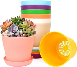 4.7 Inch Plant Pots Indoor Outdoor, 8 Pack Colorful Plant Flower Pots with Drain - Picture 1 of 11