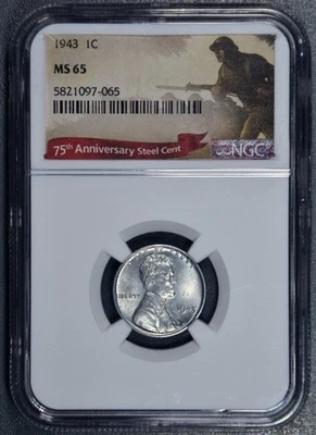 1943 1C LINCOLN WHEAT STEEL CENT KM# 132a NGC MS 65  A5532 - Image 1 of 4