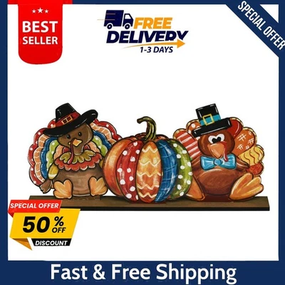 Thanksgiving Wooden Turkey Pumpkin Standing Centerpieces Table Tiered Tray Decor - Image 1 of 4