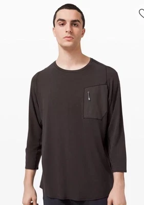 Camisa Lululemon Para Hombres XS Negra Laboratorio Sarala Manga 3/4 Corte Caída Mezcla de Lino Foto 1 de 4