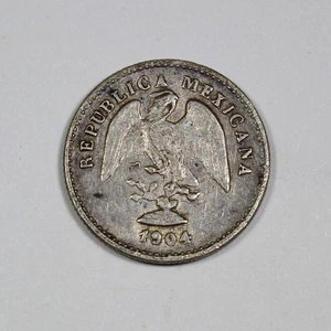 Mexico Silver Cinco Centavos 5 Cents 1904 MoM CnH Key Date LOW Mintage of 352k - Picture 1 of 2