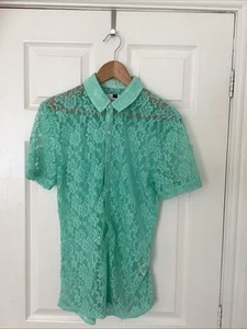 Top Man Men’s Mint Green Short Sleeve Lace Shirt (Size M) - Picture 1 of 21