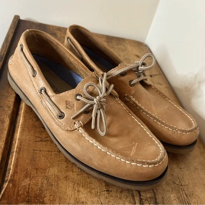 Sperry Top-sider Tan Leather Boat Deck Shoes Men's 10 good preworn condition - Image 1 of 4