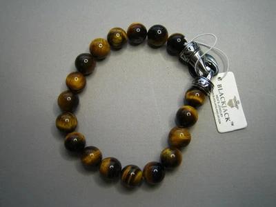 BLACKJACK MEN'S STAINLESS STEEL TIGER EYE BEADED BRACELET - Image 1 of 4