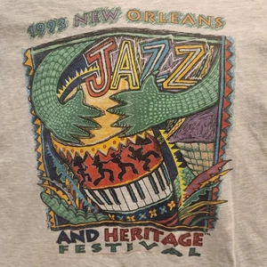 Vtg 1993 New Orleans Jazz & Heritage Fest Festival XL Tshirt Single Stitch Gray - Picture 1 of 7