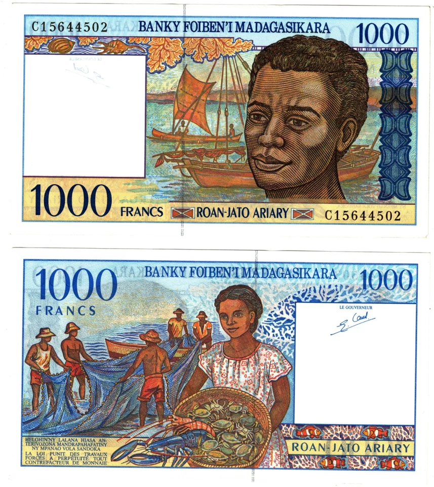 1994 Madagascar P75b 1000 Francs  Ariary banknote UNC - Image 1 of 1