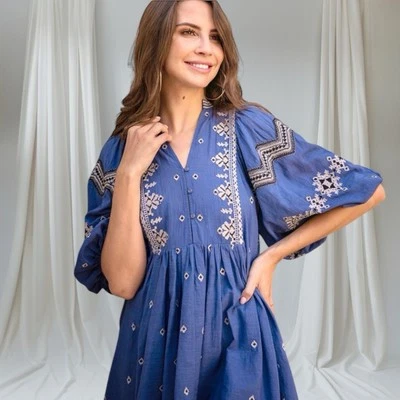 Scarlett Poppies Purple Silver Embroidered Bohemian Dress Size M/L - Image 1 of 4