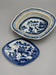 Antique 18th c Chinese Export Nanking Ovel Porcelain Tureen Serving Dish 9 1/2'' - Picture 1 of 11