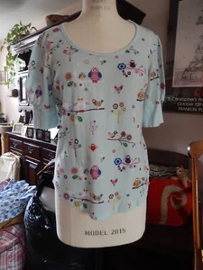 VTG Delia’s Waffle Knit Top Women XL Casual with OWL AND BIRD ON BRANCHES PRINT - Picture 1 of 11