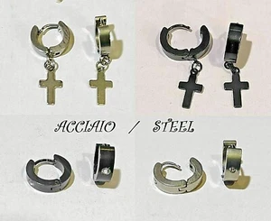 ORECCHINI EARRINGS CERCHIETTI IN ACCIAIO INOX UNISEX CON O SENZA CROCE - Picture 1 of 9