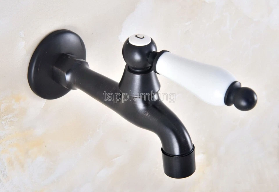 Oil Rubbed Bronze Ceramic handle Mop Pool Sink Tap Single Cold Laundry Faucet  - Image 1 of 1